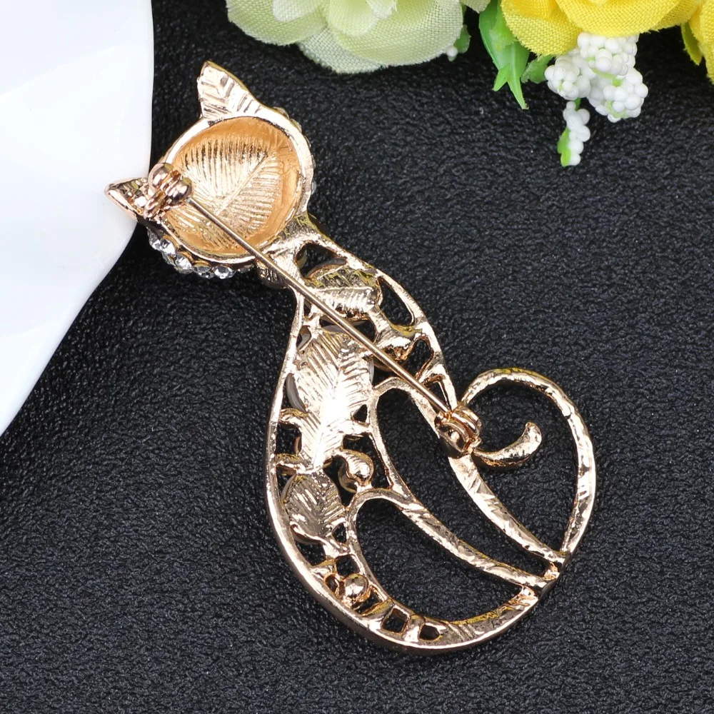 Женская рождественская брошь котенок WEVENI Опаловая со стразами|kitten brooch|brooches for