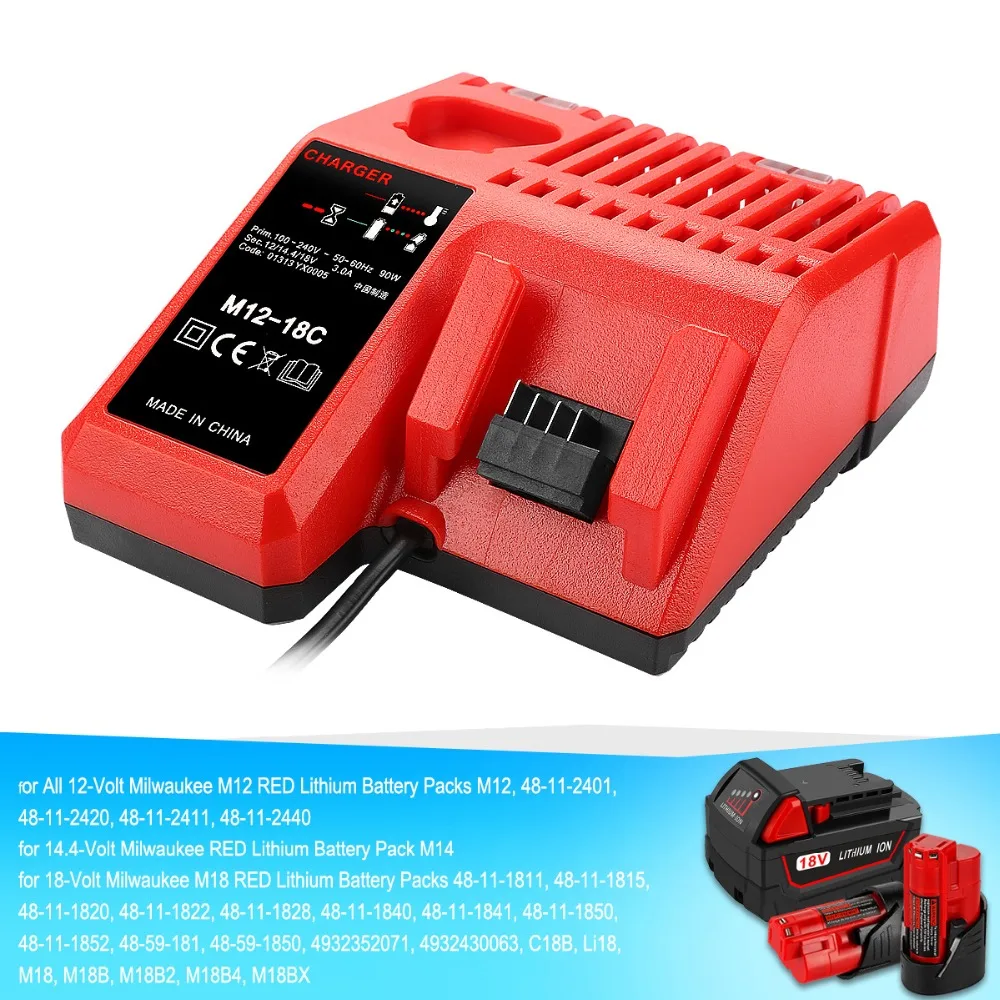 Зарядное устройство для литий ионных аккумуляторов 110 240 В + 1 USB адаптер Milwaukee M12 M18