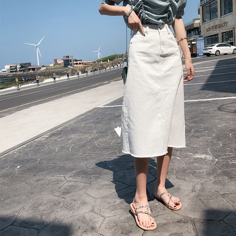 MISHOW, Falda vaquera para mujer, nueva moda 2019, faldas largas de oficina para mujer, Primavera Verano, cintura Falda vaquera blanca informal, MX19B1712|Faldas| - AliExpress