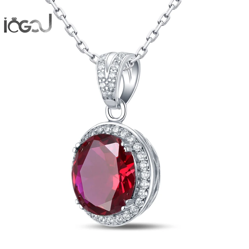 

IOGOU 925 Sterling Silver Oval White Gold Color Pendants Men Wedding Anniversary Red Sona Simulated Hip Hop Party Male Jewelry