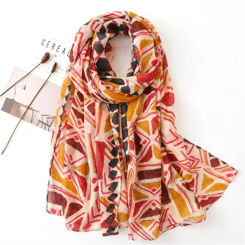 

KYQIAO Women ethnic long geometric print hijab scarf bufanda mujer палантин женский Muslim Hijab Sjaal