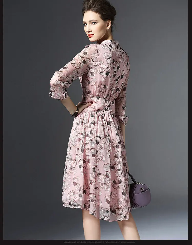 New Autumn Dress Women Butterfly Print Dress Robe Femme Casual Long Sleeve Women Dresses Bow Chiffon Vestidos Mujer 2019 (4)
