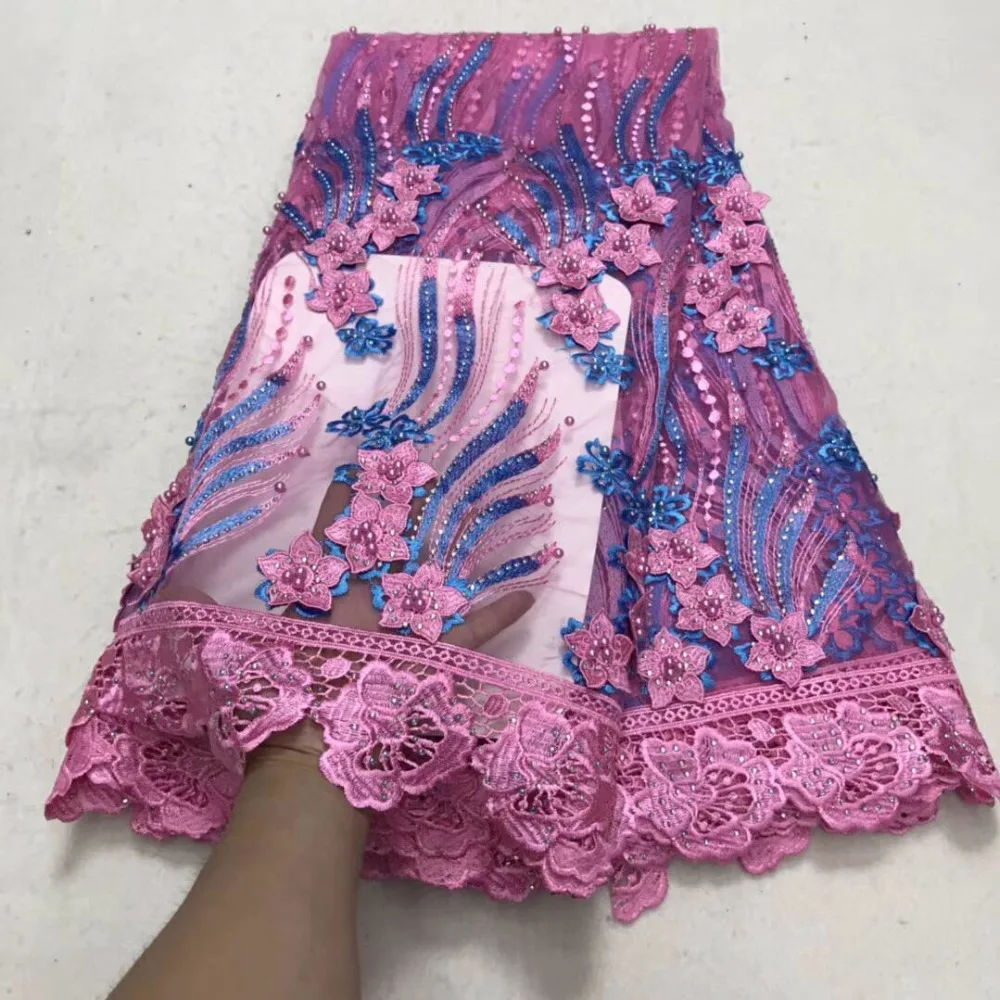 

Pink Blue Color French Lace Material With Sequin Net African Lace Fabric With Beaded For Nigerian Wedding African Lace 30