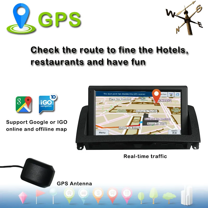 Clearance 8" Android 7.1 Car Multimedia Player for Mercedes Benz C Class W204 2007-2011 with GPS Navigation DVD USB AUX SD WiFi 3G 4Core 5