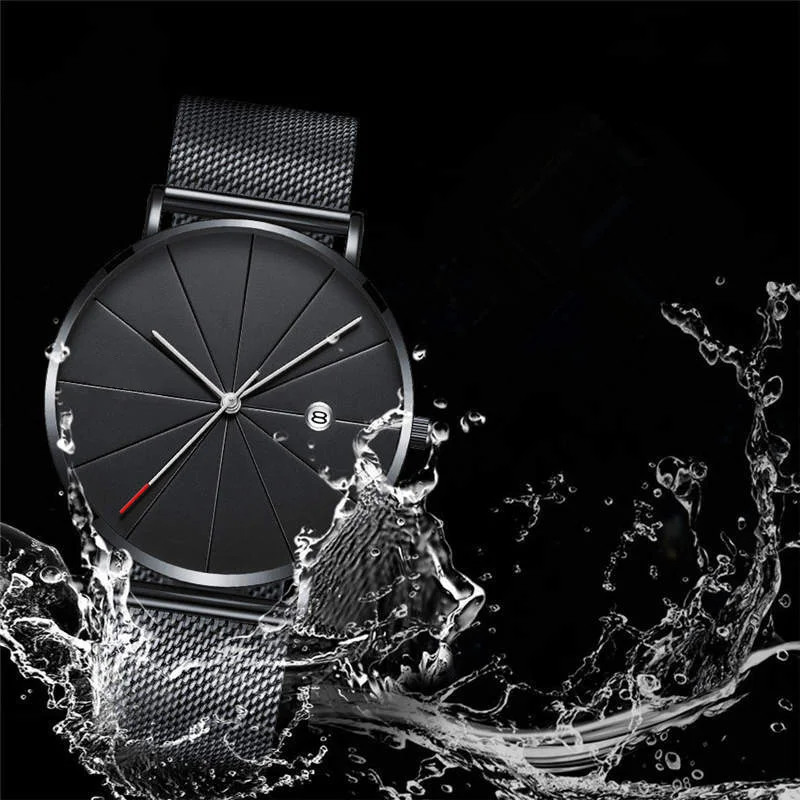 

Black Ultra Thin Watch Men 2019 Top Brand Luxury Quartz Wristwatches Steel Mesh Calendar Waterproof Clock Male Relogio Masculino