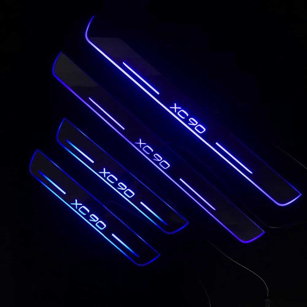 RQXR светодиодные движущиеся двери scuff для Volvo XC90 динамический порог пластина плоская подкладка наложения течет/фиксированный светильник, 4 шт