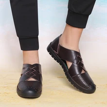 DXKZMCM/мужские летние модные сандалии; пляжная обувь; удобная повседневная обувь из натуральной кожи; Мужская обувь в римском стиле