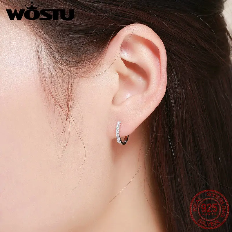 WOSTU 2018 Hot Sale Real 925 Sterling Silver Dazzling CZ Hoop Earrings for Women Fashion Brand S925 Silver Jewelry Gift CQE351 - Image 2
