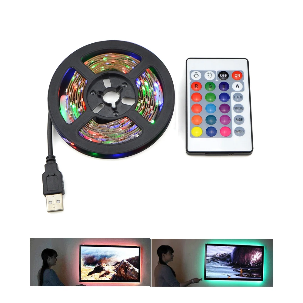IP20 3528 / 5050 SMD RGB USB LED Strip light DC 5V 50CM 1M 2M Decor lamp Tape Ribbon For Monitor TV Backgroud lighting | Лампы и