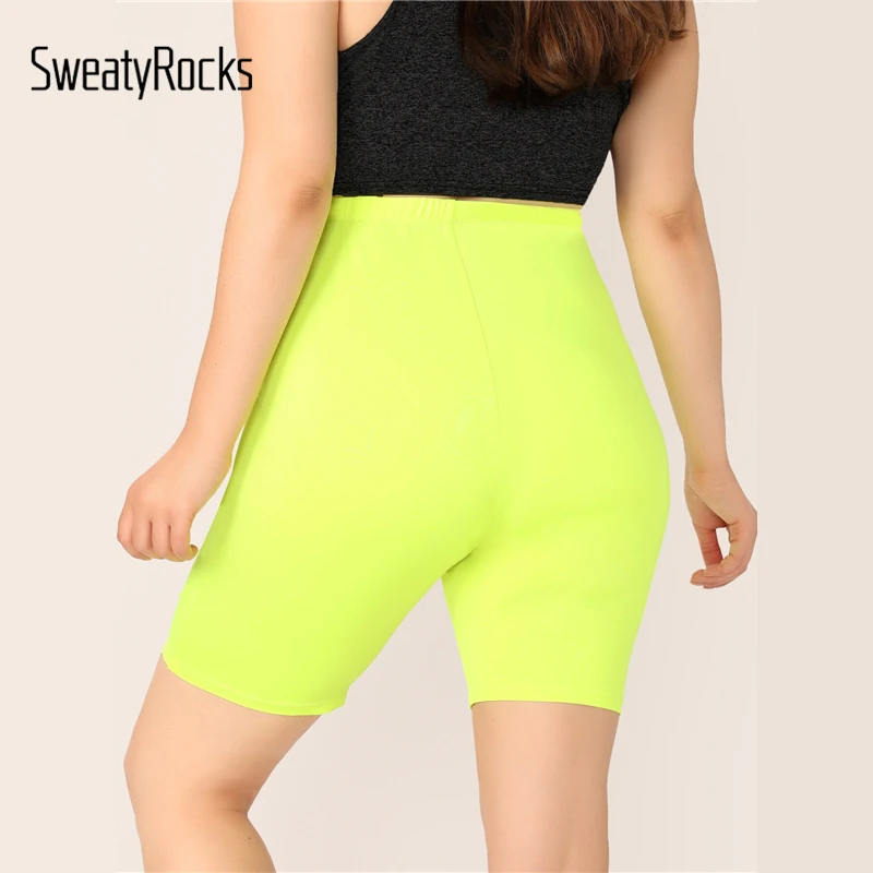 SweatyRocks плюс однотонные обтягивающие шорты для женщин, шорты для активного отдыха, женские s, повседневные летние шорты для активного отдыха