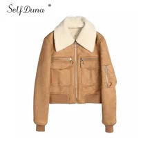 Self Duna, осенне-зимняя замшевая бейсбольная куртка, искусственные светильники, шерсть, винтажный замшевый ягненок, короткая женская куртка-бомбер, базовые куртки