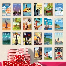 США страны города путешествия металлические знаки Нью-Йорк Аляска Огайо Вашингтон декор плакат ретро Винтаж стены Искусство Живопись табличка