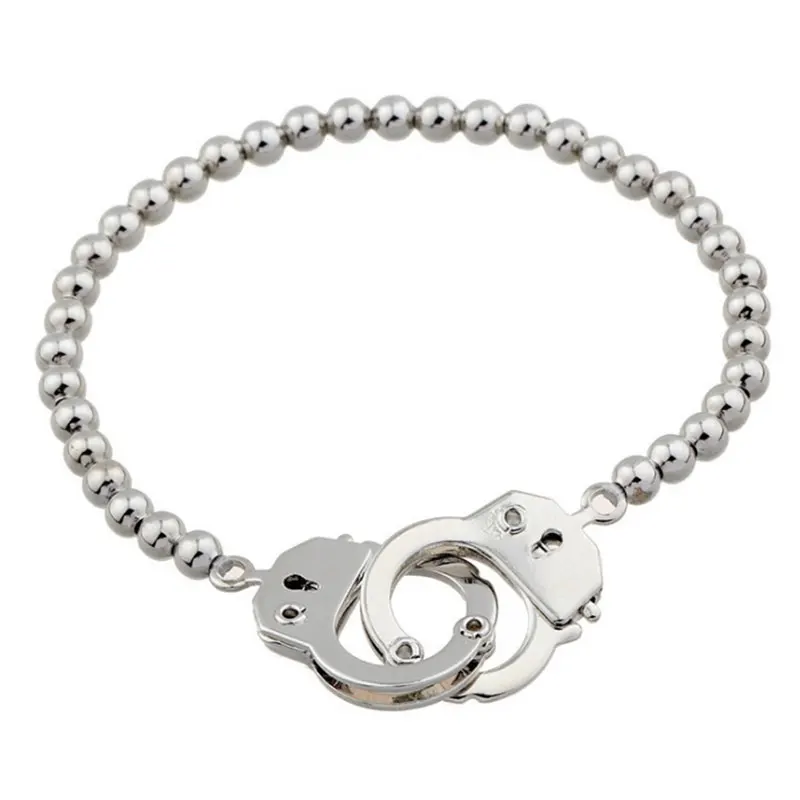 Handcuff Stainless Steel Beads Bracelets Bangles Men Simple Hip Hop