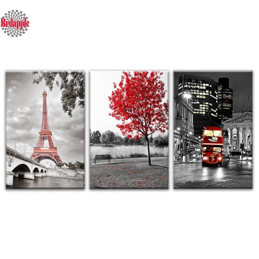 

5D DIY Diamond painting Cross stitch 3 Pieces Paris Tower landscape 3d Pictures Full Square Diamond embroidery city view decor
