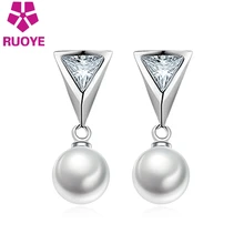 Новая мода 8 мм пресноводный жемчуг серьги-гвоздики с кристаллами треугольный дизайн серьги для женщин высокое качество серебряные ювелирные изделия