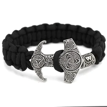 

Men Viking Talisman Thor Hammer Amulet Hammer Odin Raven Symbol Knot Bracelet