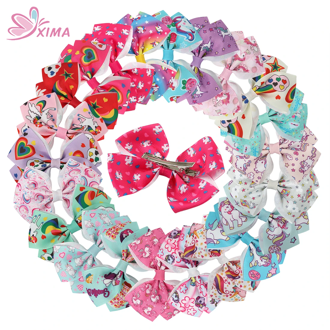 

XIMA 22pcs/lot Girls Rainbow Hair Bows Grosgrain Boutique Unicorn Hair Bow Clips Hairpins for Teens Kids Toddlers Free Shipping
