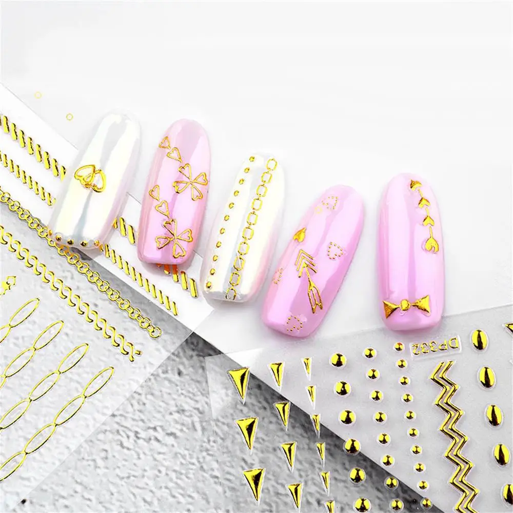 3D DIY украшения золотые наклейки для ногтей самоклеющиеся полые цепочки панк-шпильки корона крест сердце наклейки для ногтей УФ-гель для маникюра