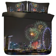 6 Parts Per Set Bed Sheet Set Fireworks in Beautiful Singapore Night Sky 3d Bedding Set