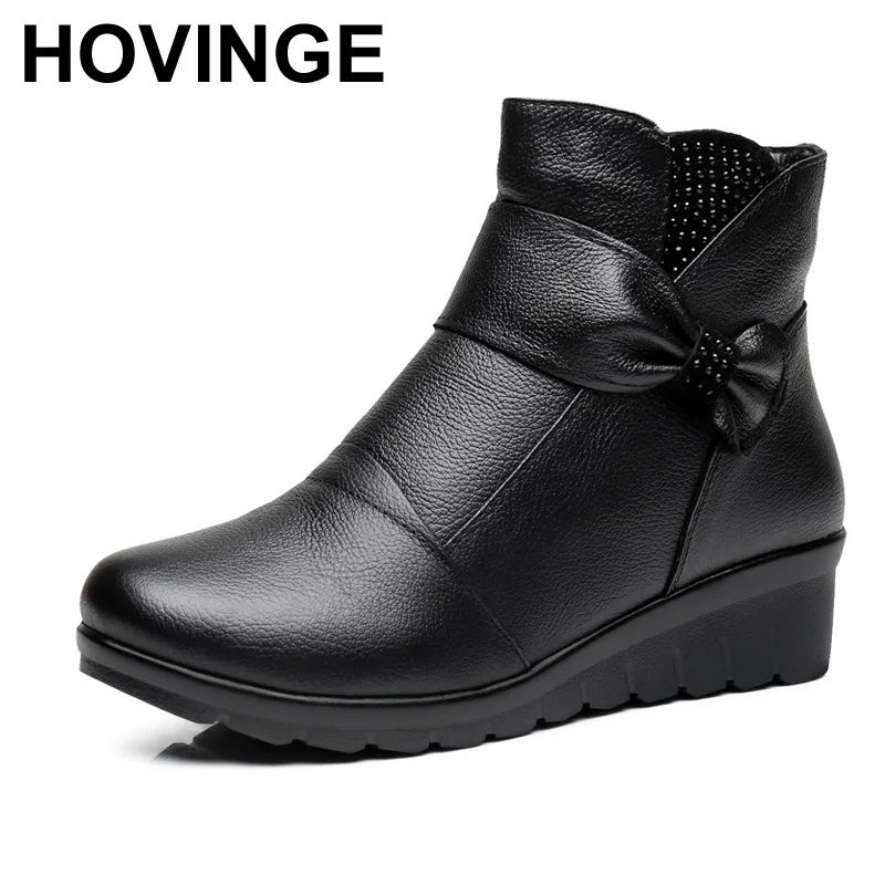HOVINGE Winter New Women Shoes Woman Genuine Leather Flat Ankle Boots