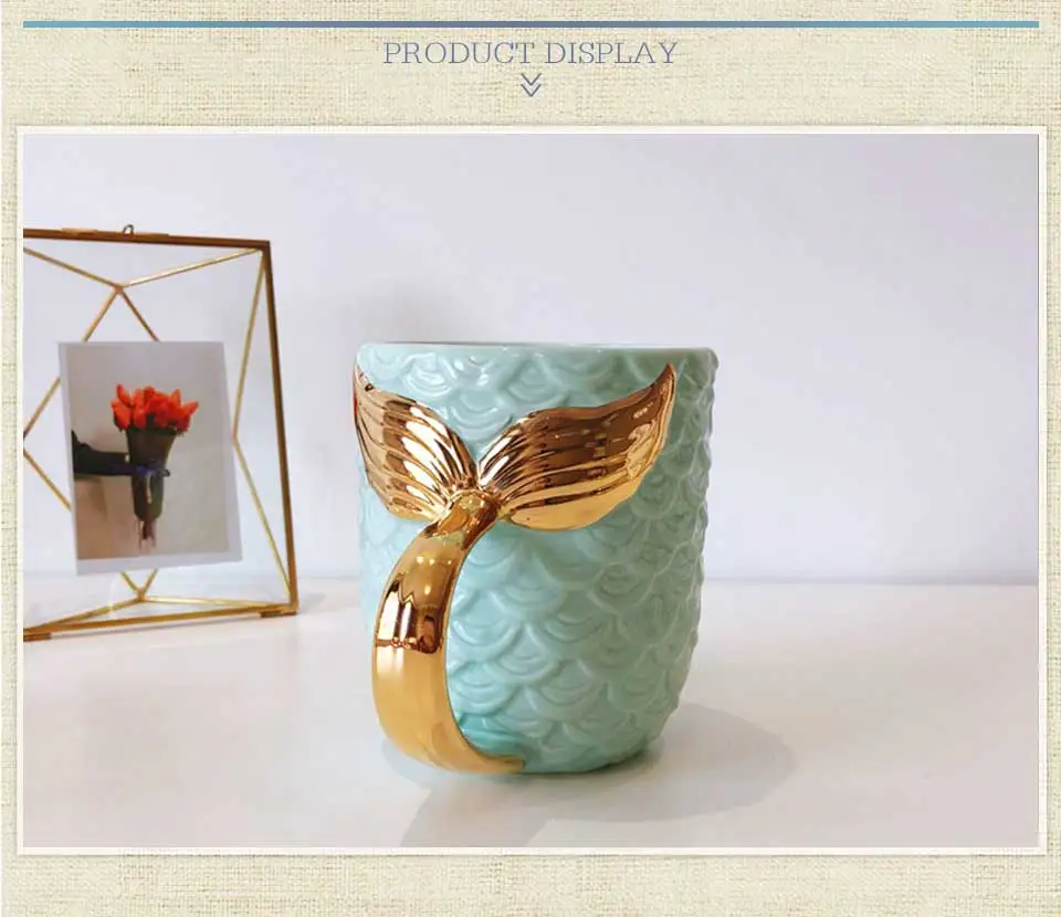400ML Coffee Mug Travel Tea Cups And Mugs Ceramic Porcelain Creative Morning Mug Set Gold Mermaid Golden Handle Milk Mug For Kid (3)
