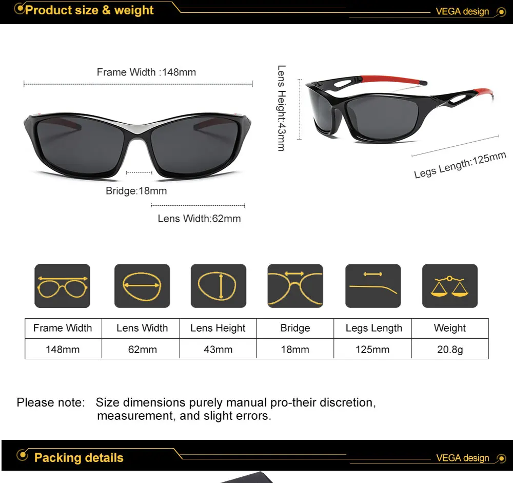VEGA Eyewear Sports Sunglasses Men Polarized Clear Riding Bike Sunglasses Women Sports Glasses at Night Cycling Sunglasses 202 (2)