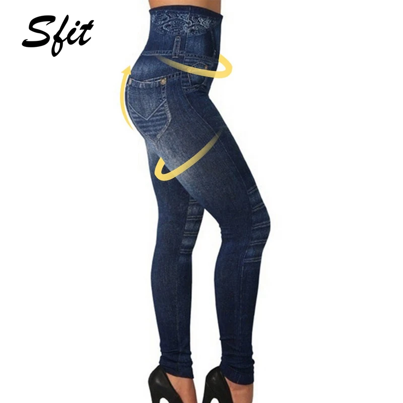 

Sfit 2019 Women Stretchy Slim Print Jeggings Denim Leggings Tights Pencil Pants High Waist Poket Bandage Stretch Plus Size 2019