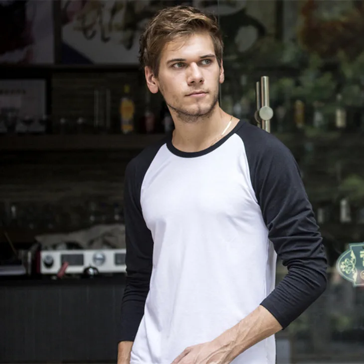 

Plain Blank Long Sleeve T Shirt Men With Contrast Sleeve Undershirt Basic Tops 2019 Spring Autumn Mens Casual Clothes MT-1584