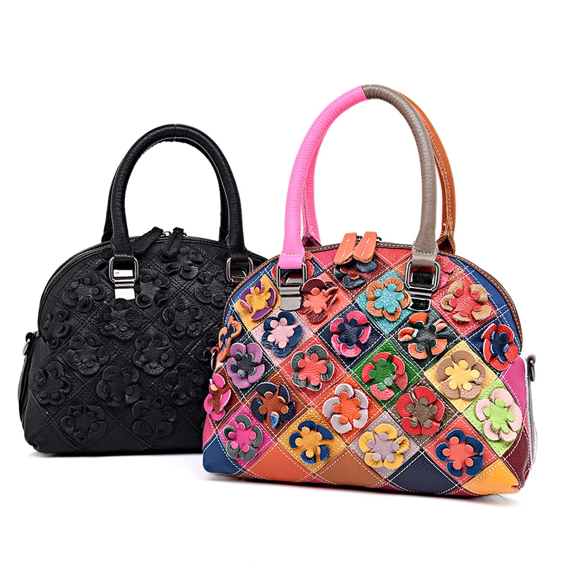 Hand Made Genuine Leather Flower Women S Shell Bag Lady One Shoulder Cross Body Brief All