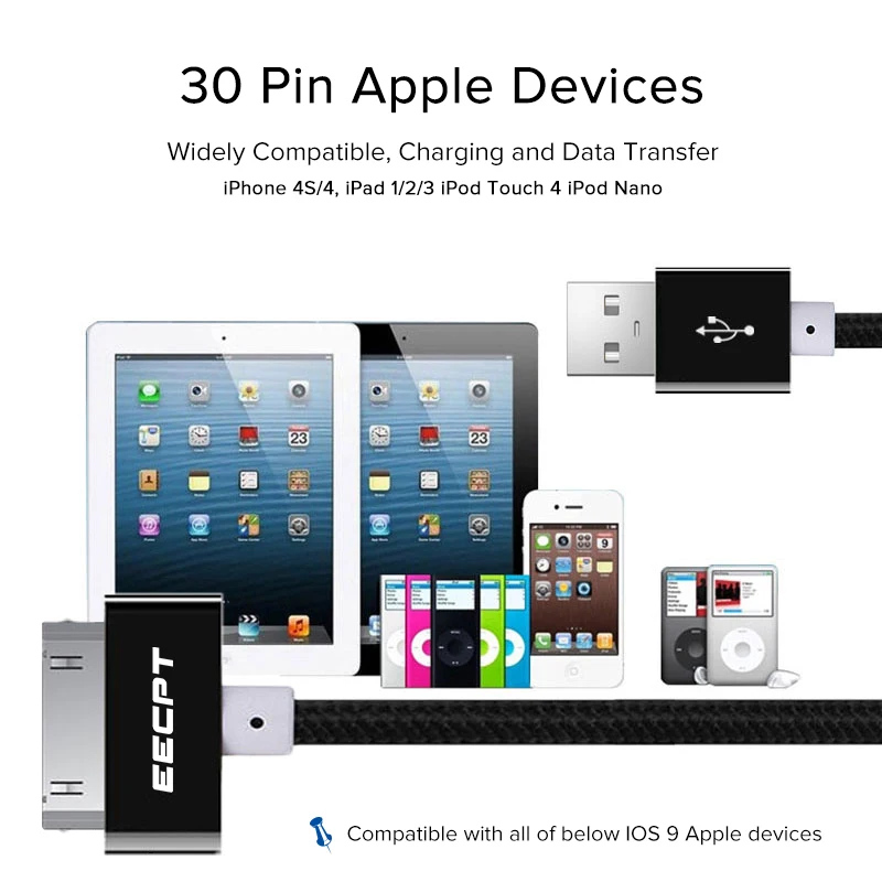 EECPT 30 контактный USB кабель для iPhone 4S 4 S 3GS iPad 1 2 3 iPod Nano iTouch провод быстрой зарядки и