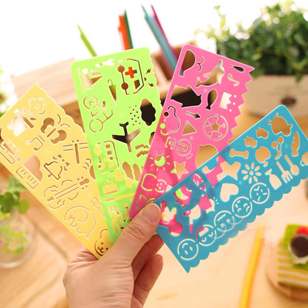 

4PCS Drawing Toys Tool children Stationery Ruler School Painting Supplies Drafting Tool Art Drawing Template Random Color