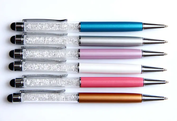 

5pcs/lot Cute Crystal Pen Diamond Ballpoint Pens Stationery Ballpen 2 In 1 Crystal Stylus Pen Touch Pen Free Shipping