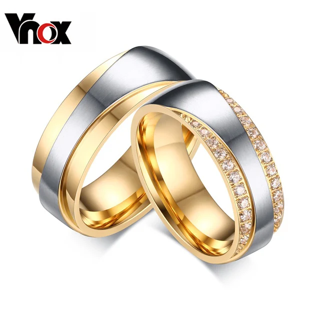 Vnox Wedding Rings for Women Men Promise Lover Valentine's Day Gift Gold color S Vnox Wedding Rings for Women Men Promise Lover Valentine's Day Gift Gold color S