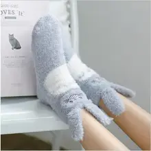 Нескользящие бархатные носки-тапочки теплые пушистые женские носки с ушками Тоторо коала толстые домашние носки с милыми животными