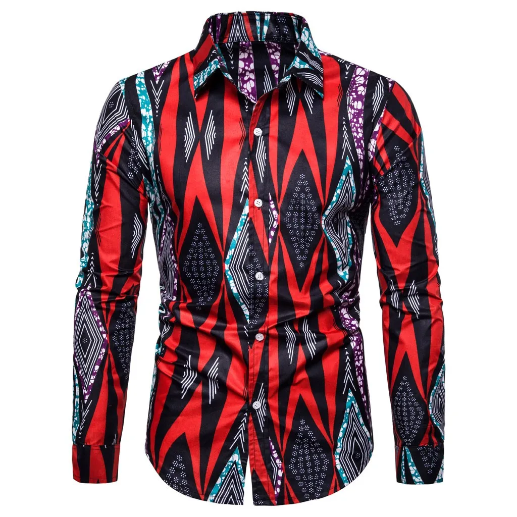 

Men Casual 3D Printing Vintage Slim Long Sleeve Dress Shirt Blouse Tops 2019 Mens Summer Shirts Casual Full Sleeve Beach Tops