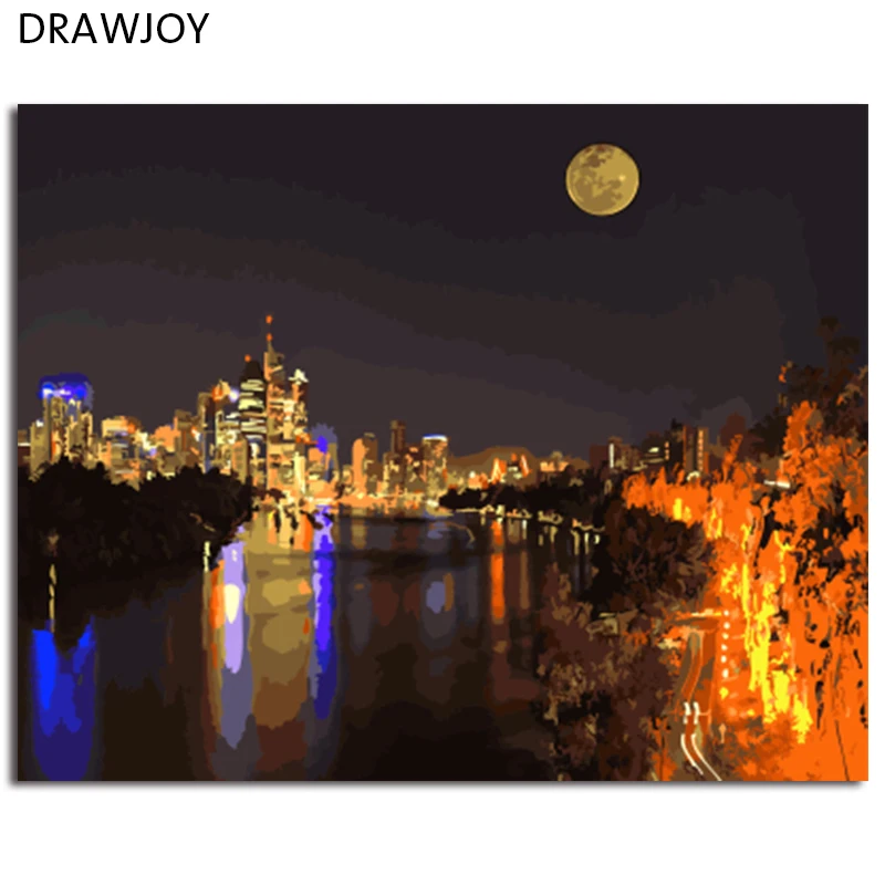 

DRAWJOY Framed Landscape DIY Painting By Numbers On Canvas Painting And Calligraphy Wall Art For Home Decor 40x50