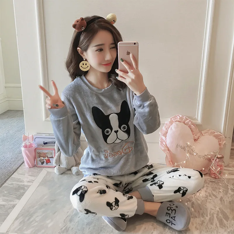Najtaniej Flanelowe zimowe damskie piżamy zestaw piżamy odzież domowa z długim rękawem Cartoon Pijama zestaw piżamy damskie piżamy grube ciepłe bielizna nocna