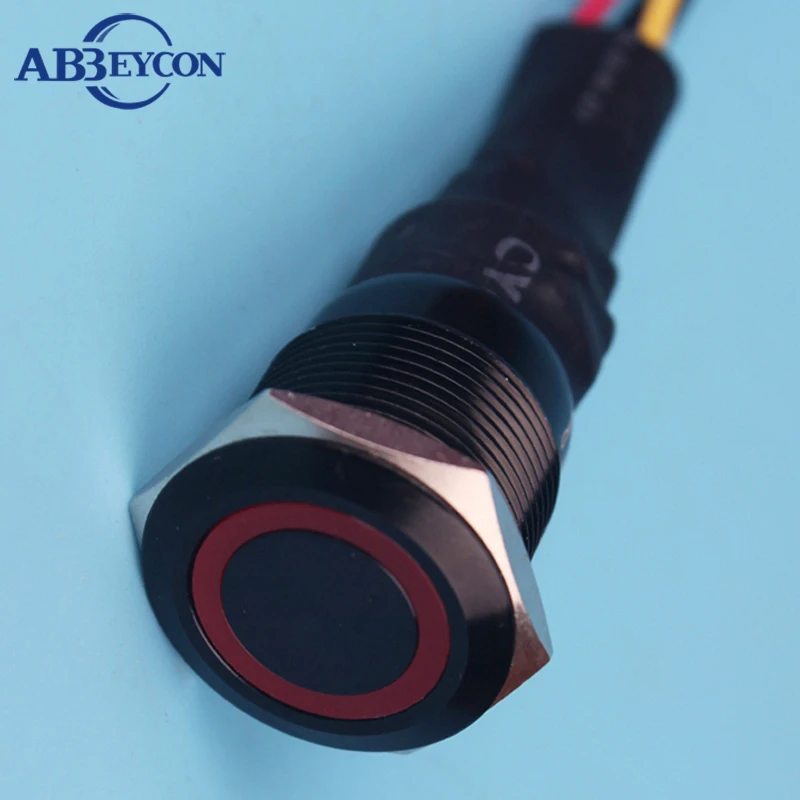 

19123 momentary LED push switch with wire 19mm power character illuminated flat head metal button switch 1NO1NC