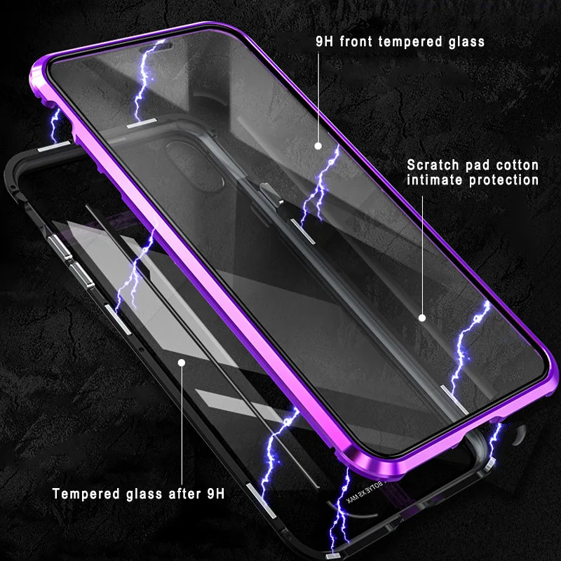 

Two Side Tempered Glass Mobile Phone Case Magnetic Adsorption Shockproof Cover SGA998