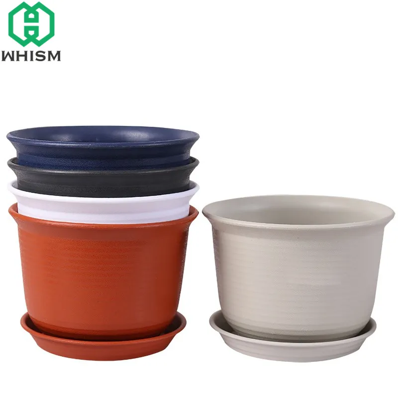WHISM Plastic Garden Flower Pots Resin Green Plant Pot Decorative Succulents Nursery Pots Planters Flowerpot For Home Decoration