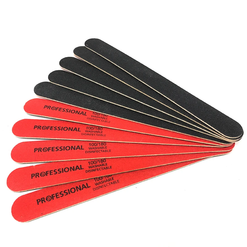 20pcs Professional Nail Files Wooden Black Red Straight Sanding Strong