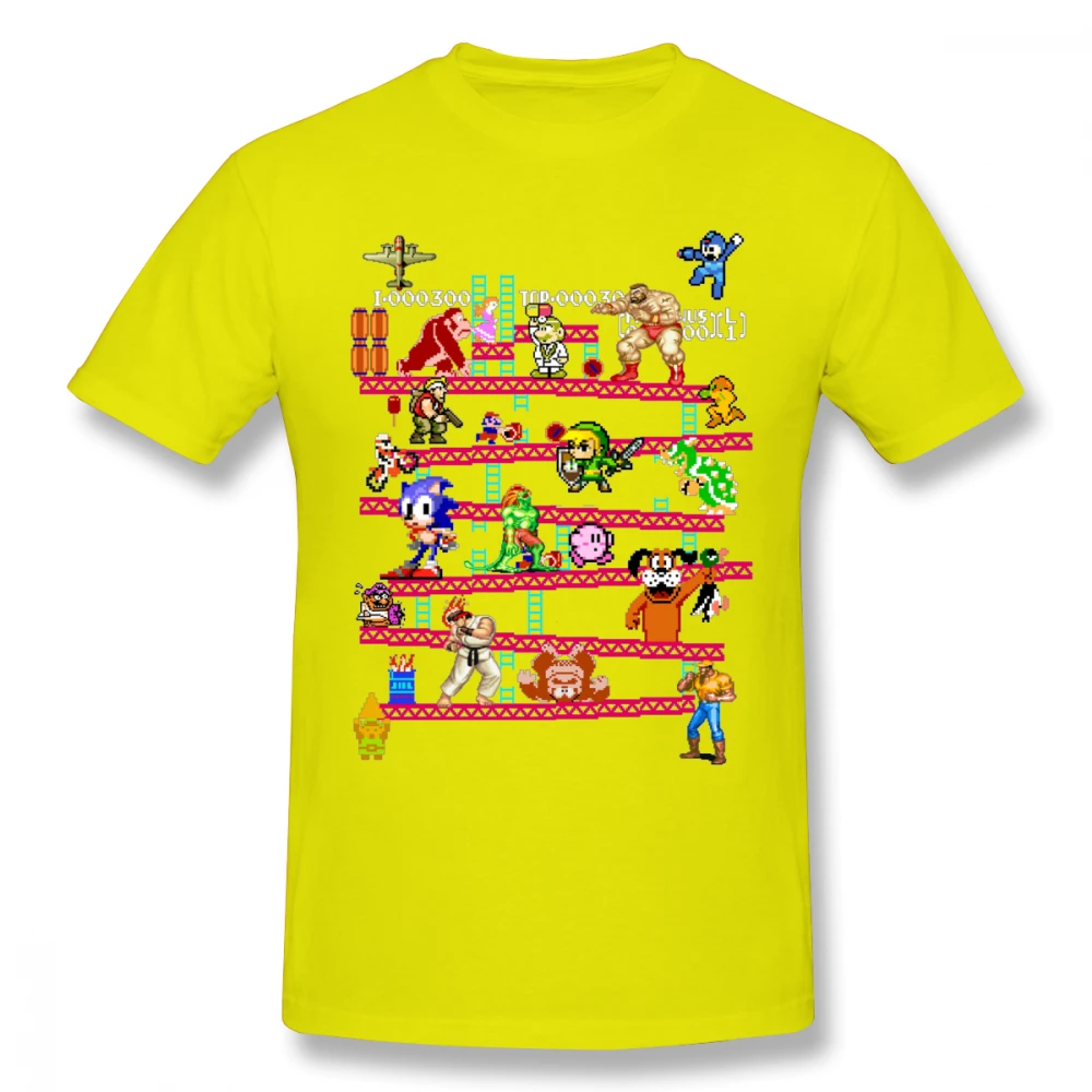 Футболка для аркадной игры Donkey Kong Collage, футболка в винтажном стиле для игры FC, футболка из хлопка размера плюс LA Camiseta - Цвет: Цвет: желтый