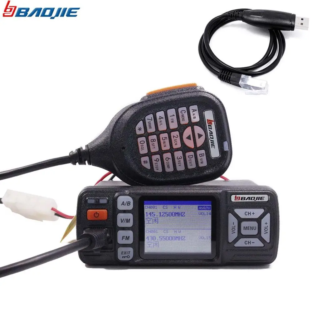 Baojie BJ-318 мини Автомобильная радиостанция 256CH 10 км 25 Вт двухдиапазонный VHF/UHF мобильный радиоприемопередатчик обновление BJ-218 - Цвет: add usb cable