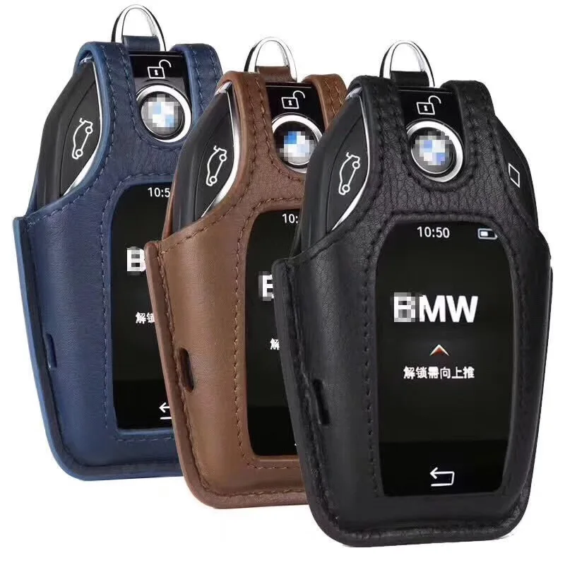 

Leather Car Key Case Cover For Bmw Car 2017 2018 7 Series Display Key Bag For Bmw 740Li 750Li Key Case Touch Screen Key Case