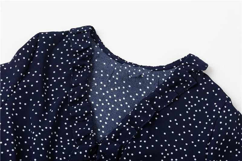 ShejoinSheenjoy Ruffles Chiffon Blouses Women Tops Polka Dot Print Autumn Ladies Shirts V Neck Lantern Sleeve Casual Shirt Top (18)