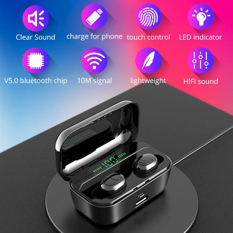 Продажа TWS Bluetooth 5,0, гарнитура, наушники со светодиодный дисплеем, 3500 мА ч, зарядка, держатель для samsung a50, s8, s9, iPhone X, XS, XR, SE, 6, 7, 8 Plus