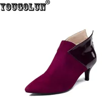 YOUGOLUN Women Spring Ankle Boots Suede Leather Mid Thin Heels(6cm) Fashion Mixed Colors Pointed toe Shoes Woman Red Black Boots