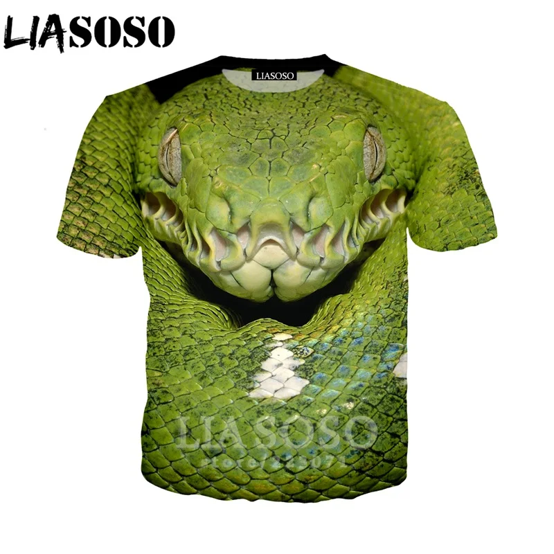 

LIASOSO Summer New Men Women Fashion Sweatshirt 3D Print Animal Snake T Shirt Short Sleeve Top Harajuku Hoodies Pullover B017-02