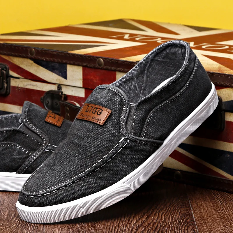 OUDINIAO Fashion Demin Breathable Mens Loafers Canvas Shoes Blue Black Designer Sneakers For Men Loafers Slip On Plimsolls