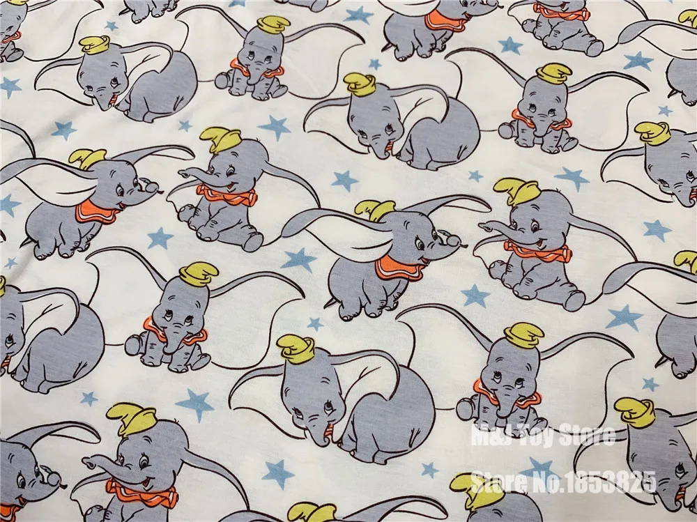 

50x68cm Cartoon Dumbo baby elasticity knitted cotton fabric For Sewing diy Patchwork baby boy shirt T-shirt jacket